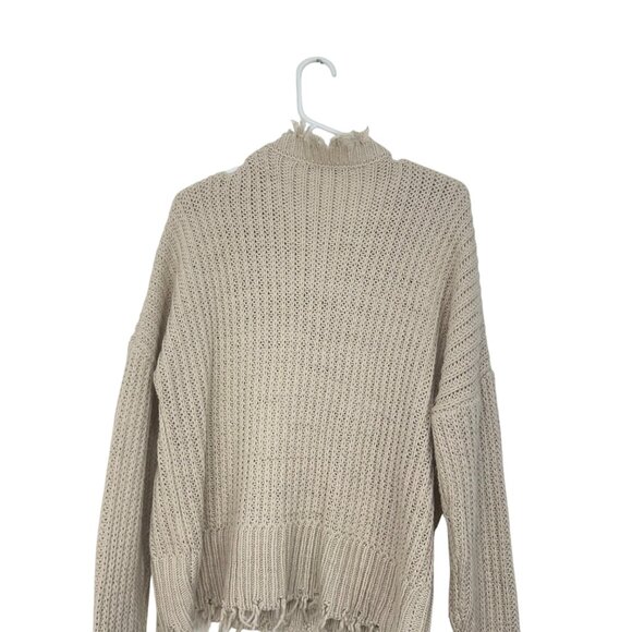 HYFVE Distressed Beige Distressed V-Neck Knit Sweater - Womens Size L - Picture 10 of 11